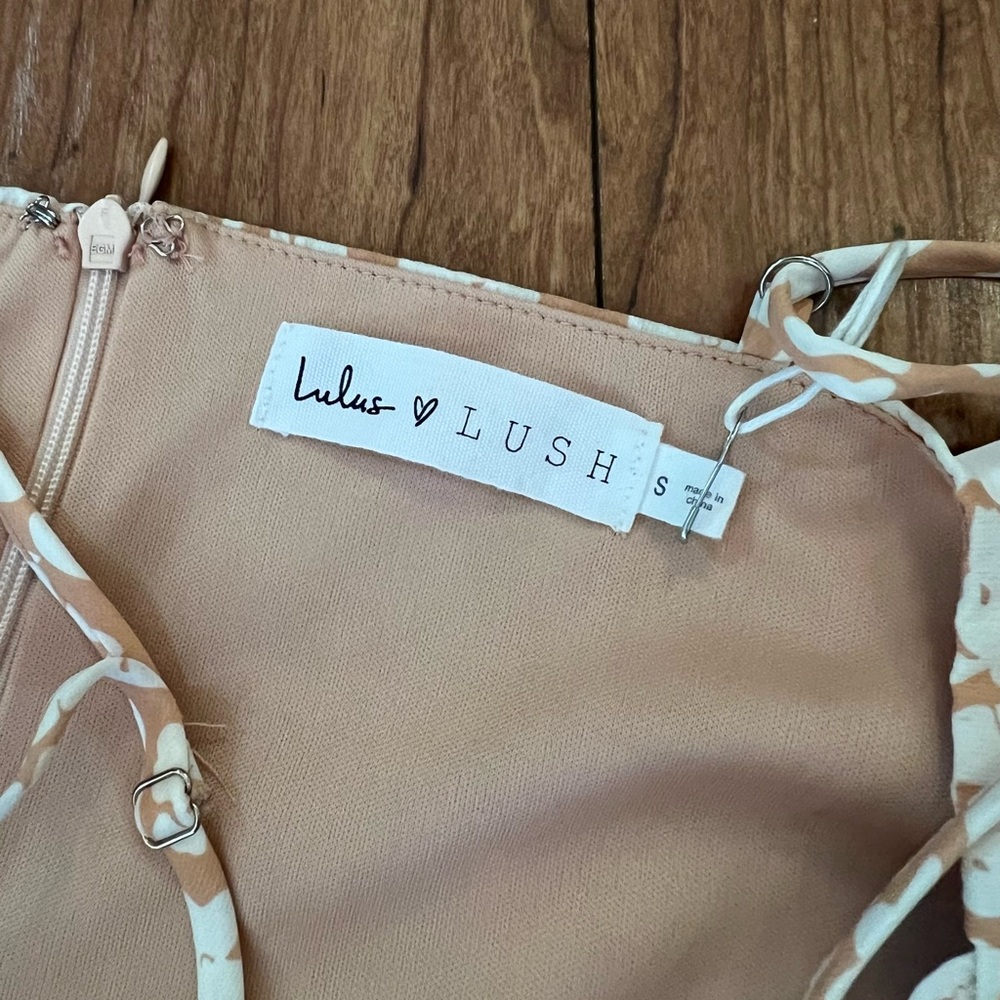 NWT Lulu’s x Lush Small Timeless Touch Peach Floral Print A-Line Midi Dress - Picture 9 of 16